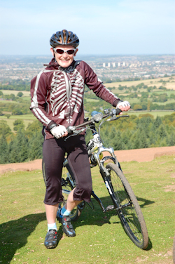 Sarah at the top of Clent Hills on a group cycle ride